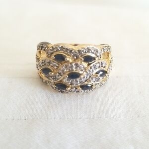 Vintage Gold Sterling Blue Topaz Cocktail Ring